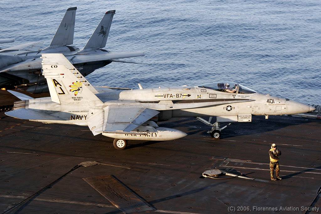 61 CVN71060221 FA-18C 164675 AJ-401 DK 03 F/A-18C 164675/AJ-401 of VFA-87 - USS Theodore Roosevelt, 21 February 2006 (C) Didier Kories